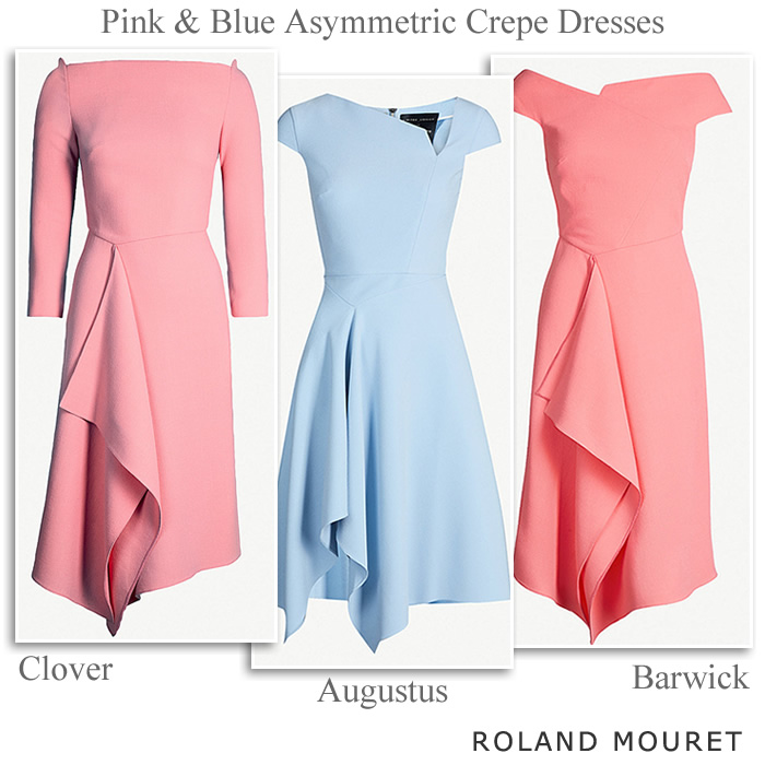 Roland Mouret designer ruffle waterfall pink and blue occasion dresses