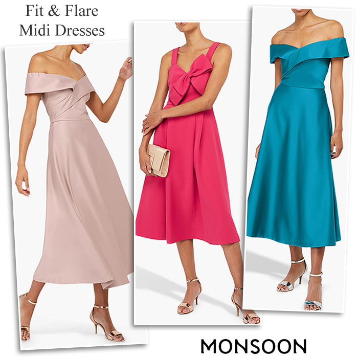 Monsoon occasionwear fit and flare blue and pink satin dresses bow detail cocktail dress