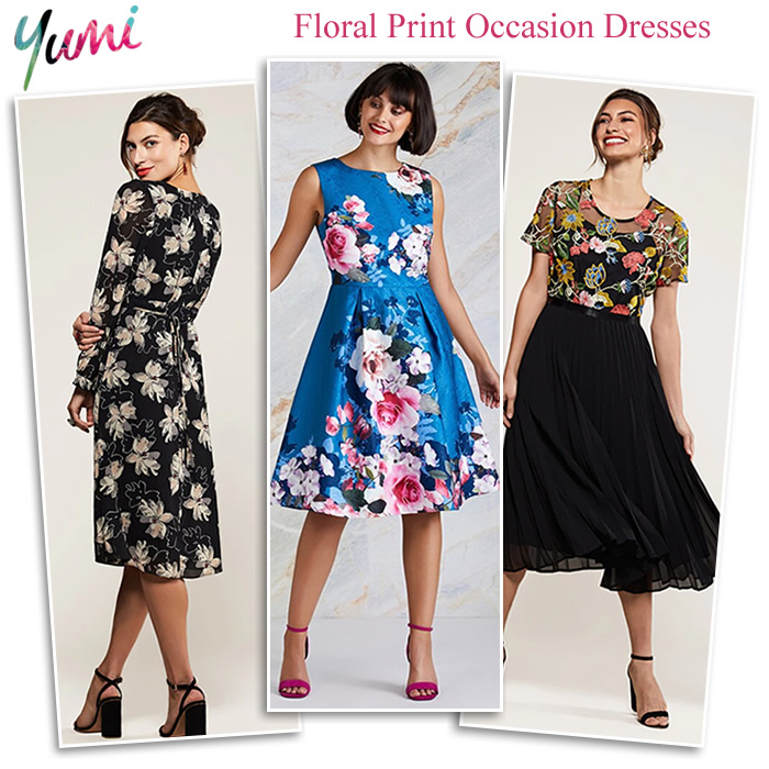 Yumi occasionwear Floral print occasion midi dresses with sleeves