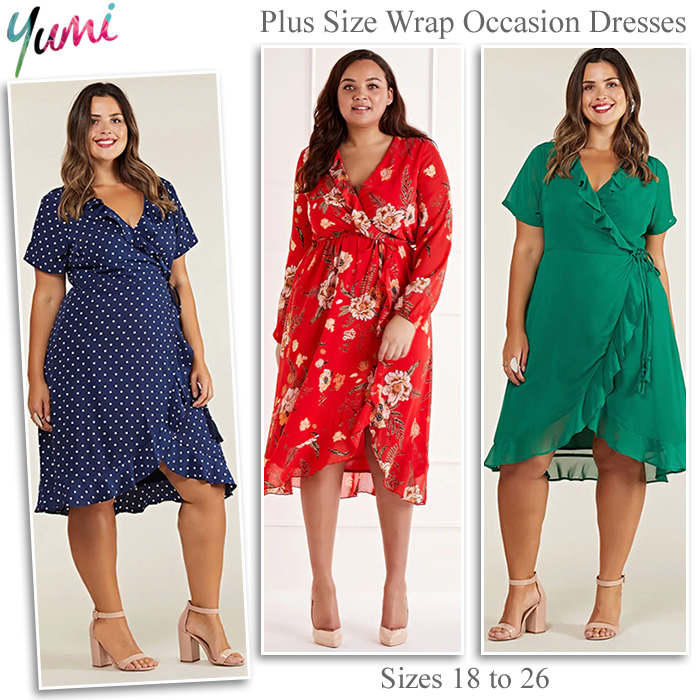 Yumi Curve Plus Size Wrap Midi Dresses and Occasionwear