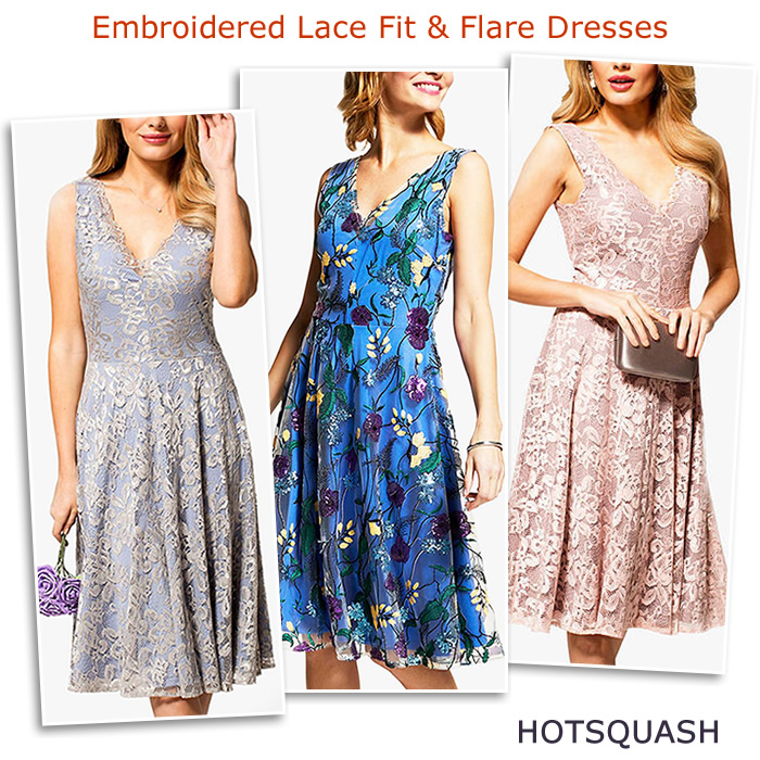 HotSquash lace Embroidered Fit and Flare Skater Dresses