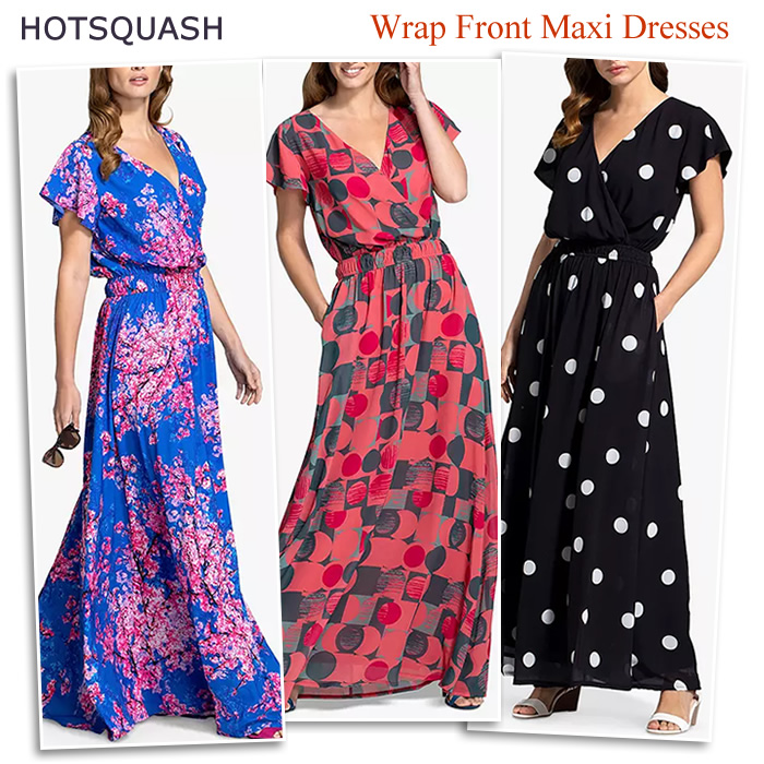 HotSquash Wrap Front Maxi Dresses with Pockets
