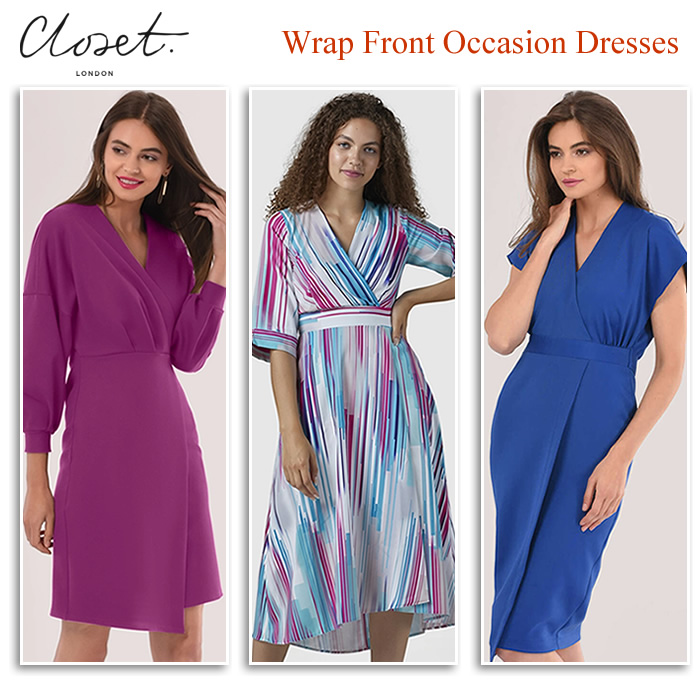 Closet Occasionwear Wrap Front Pencil Dresses with Sleeves Wedding Guest Outfits