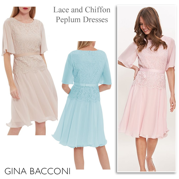 Gina Bacconi Lace and chiffon peplum wedding guest dresses